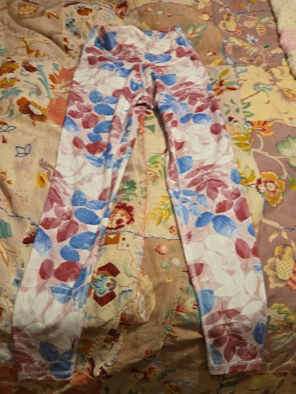 Women's High-Rise Leaf Print Leggings - Blue & Pink